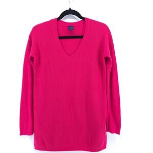 GAP Womens Hot Pink V-Neck Oversize WaffleKnit Pullover Sweater Split Hemline XS